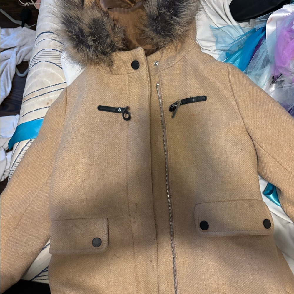 Girls Tan Fur-Trimmed Jacket